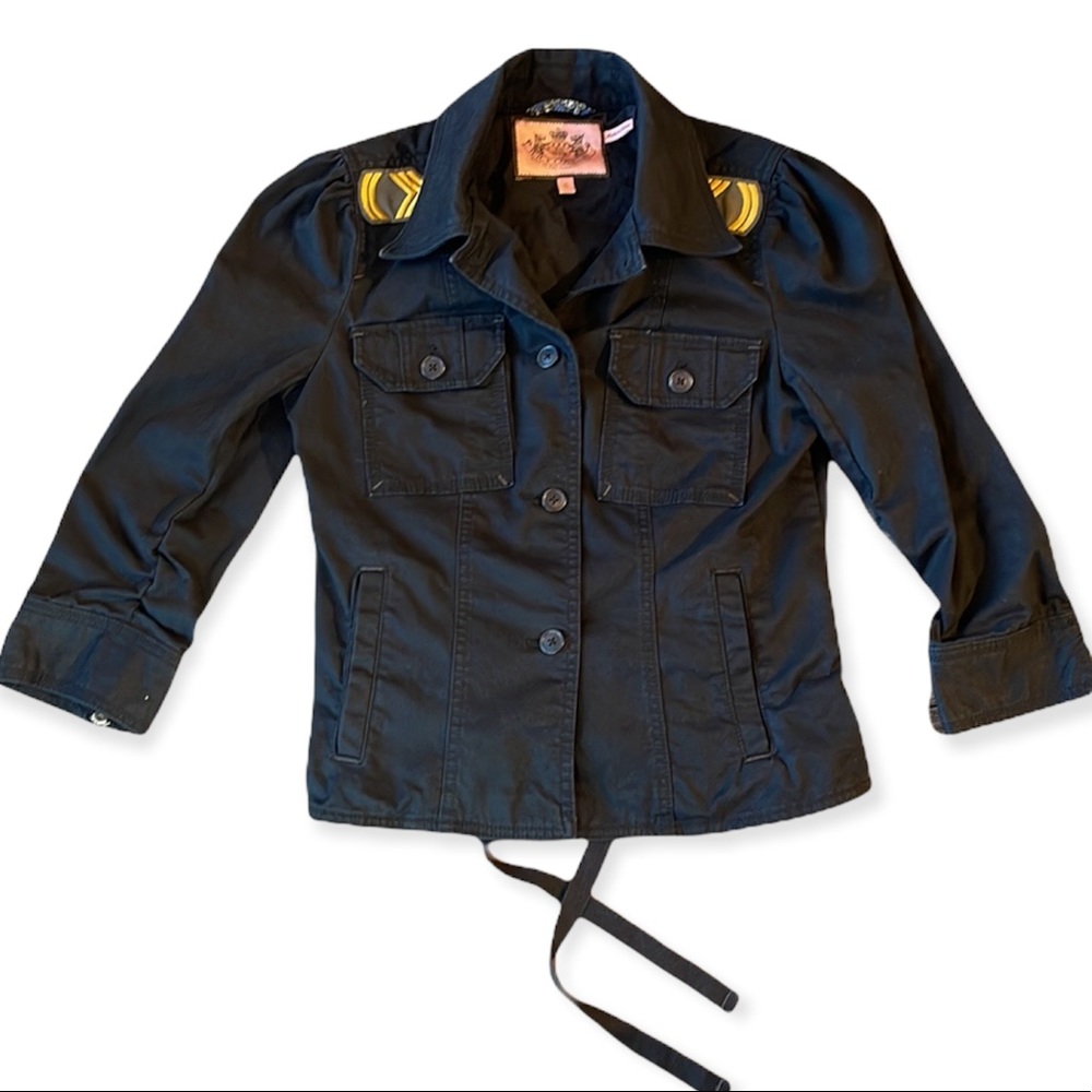 Juicy Couture Size S Twill Military Jacket Black Coat Y2K Vintage Retro Utility